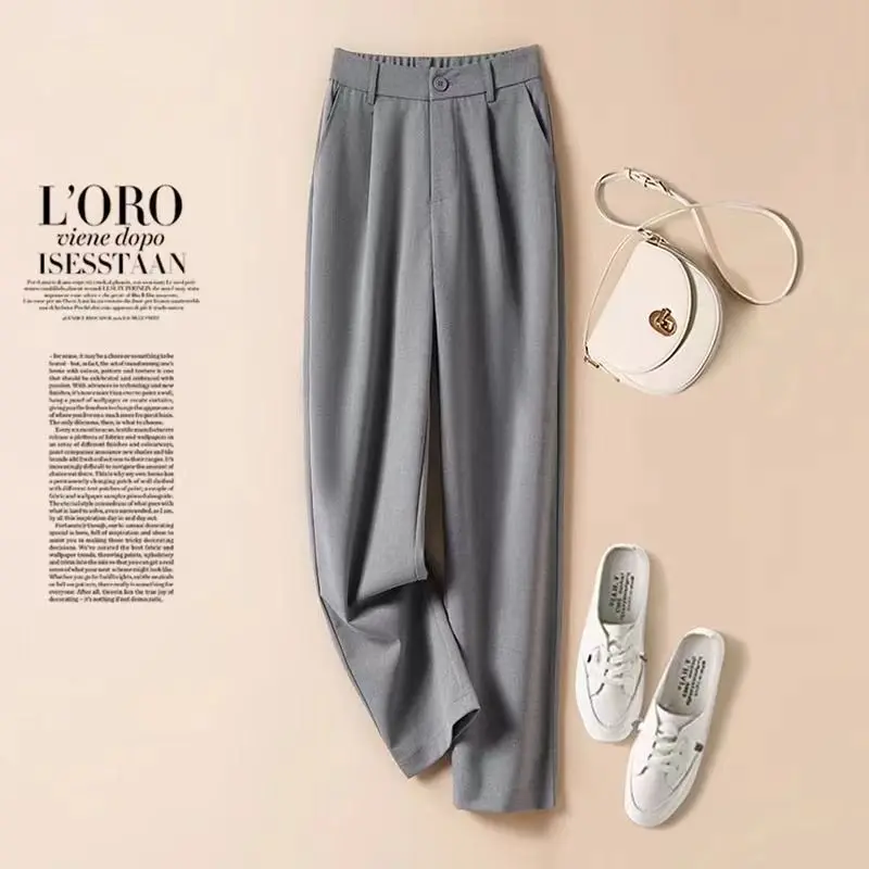 Top grade Fashion High Waist Pants Women Spring Casual Loose Straight Black Trouser Female Nine Points Suit Pant Office Pant