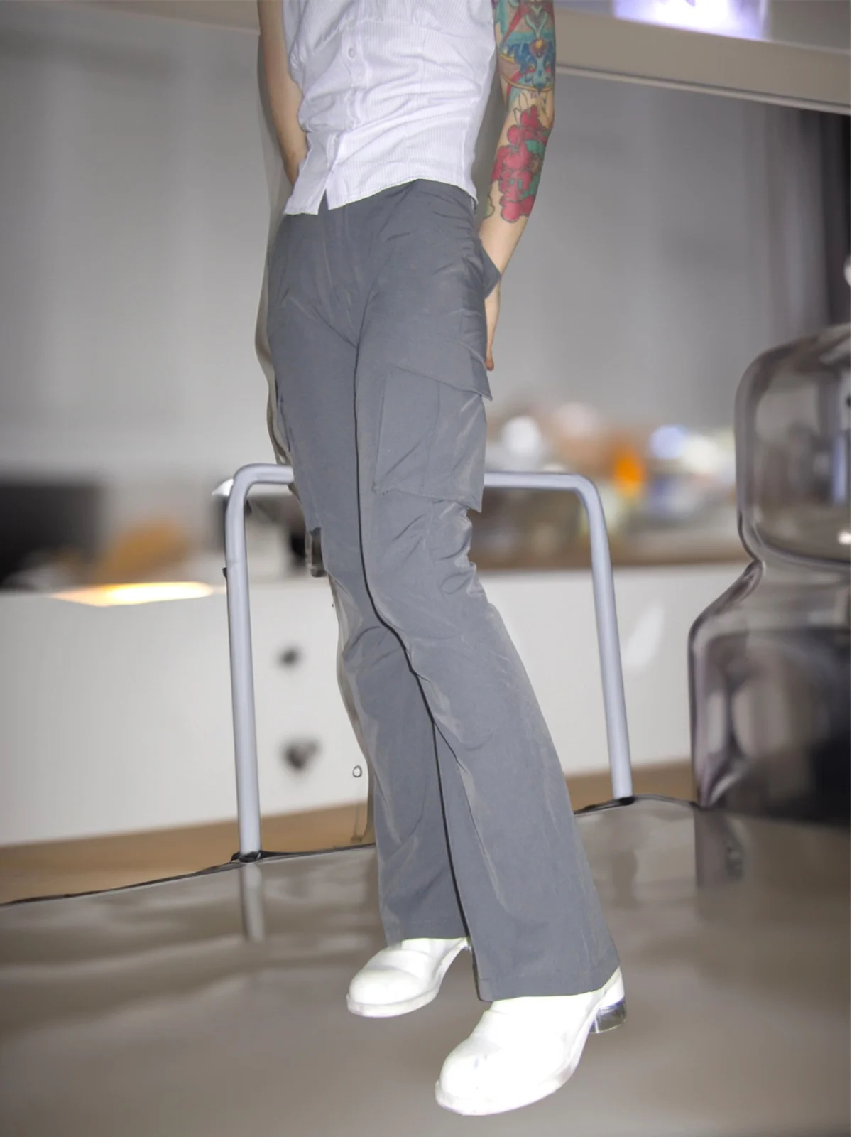 

SDP27 Thin Elastic Waterproof Work Pants Multi-ket Long Trousers Street Sle Casual Pants in Two Colors for Women