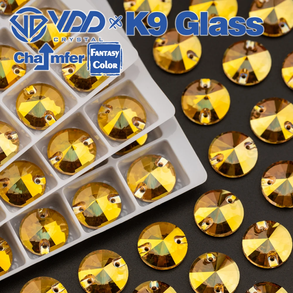 VDD Rivoli 12 mm, 40 Stück, Strasssteine in Sonnenfarben, K9-Glas, zum Aufnähen, flache Rückseite, für Kleidung und Accessoires. – Detail 7