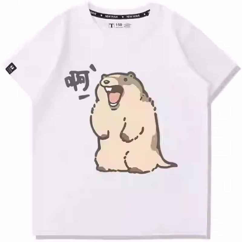 Groundhog screaming cartoon cute healing print new all-match pure cotton top short-sleeved T-shirt