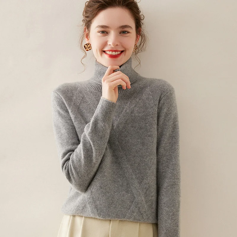 Autumn and Winter New Turtleneck Cashmere Sweater For Women 100 Pure Cashmere Lapel Mat Knitted Loose Thick Pullover Sweater Top