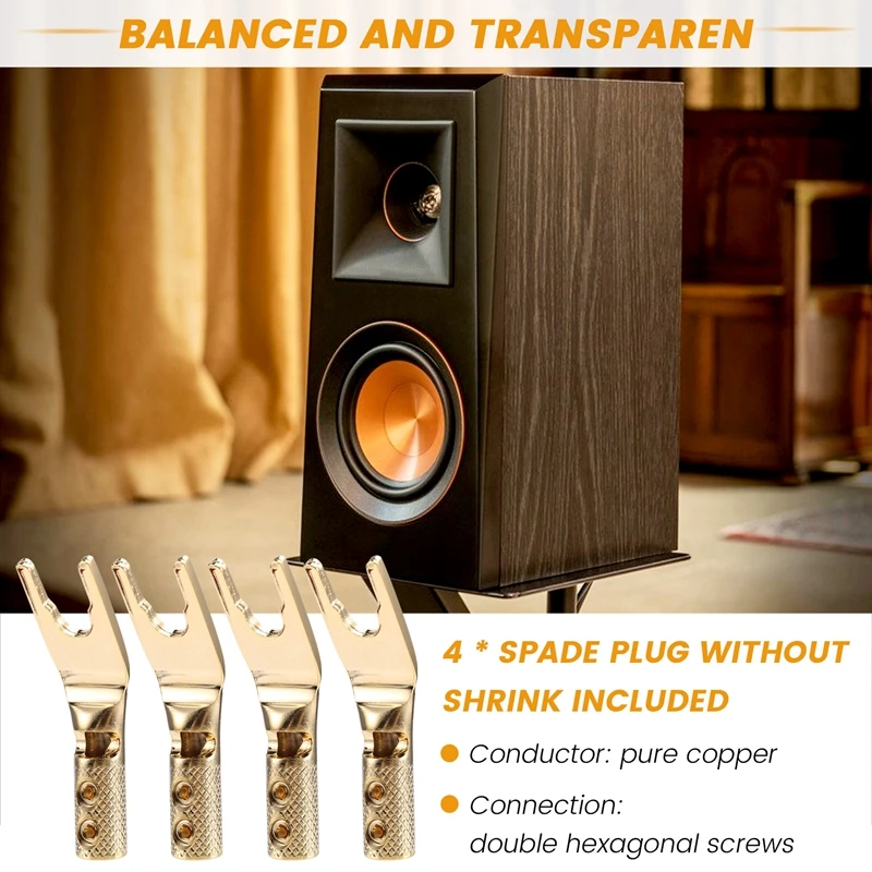 4PCS Pure Copper Y Spade Connector Plug Fork Connectors Plug Loudspeaker Cable Connector Plug