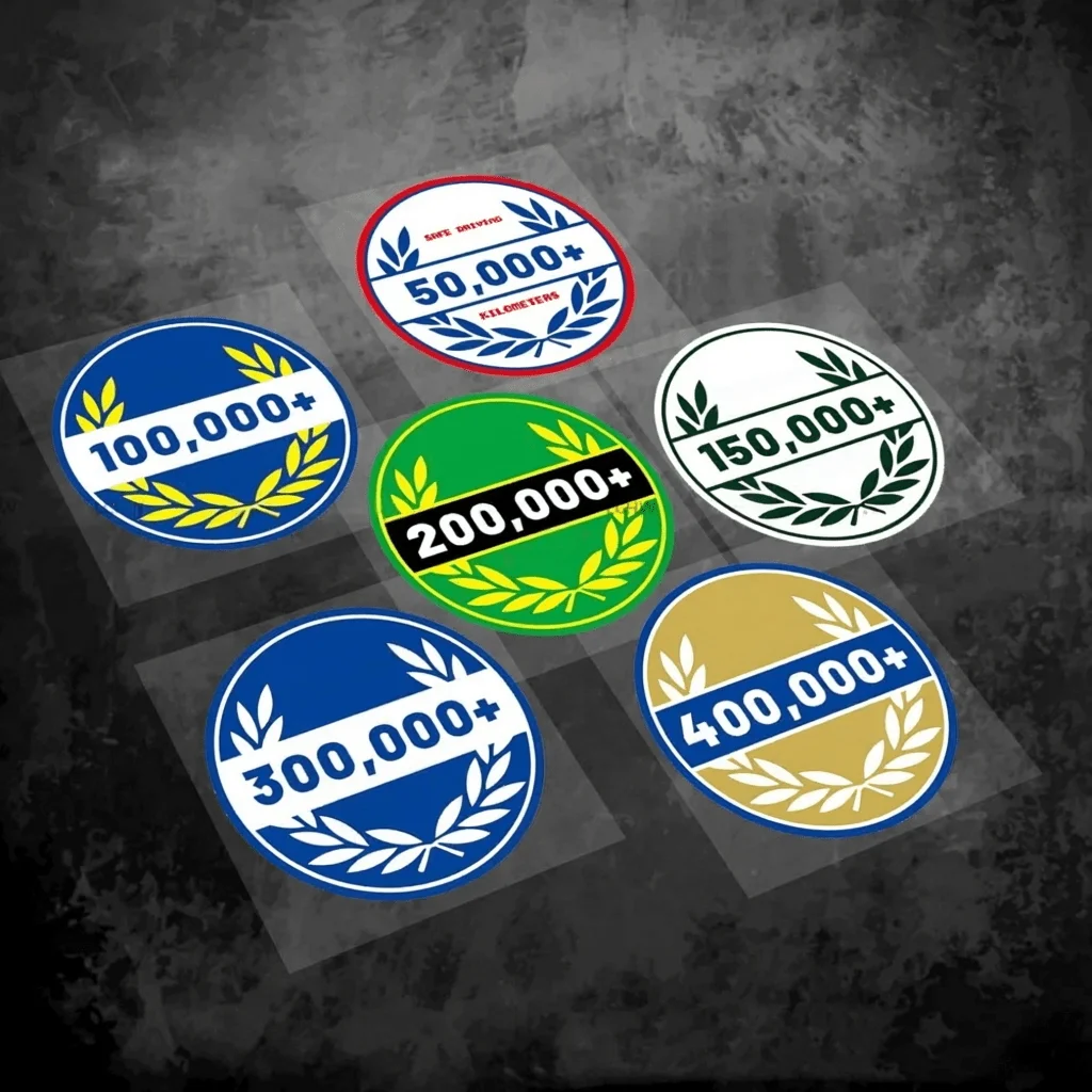 1Pc Safe Driving Mileage Sticker 50K-400K km Badge Waterproof Vinyl Decal for Car Window Bumper Body Decor