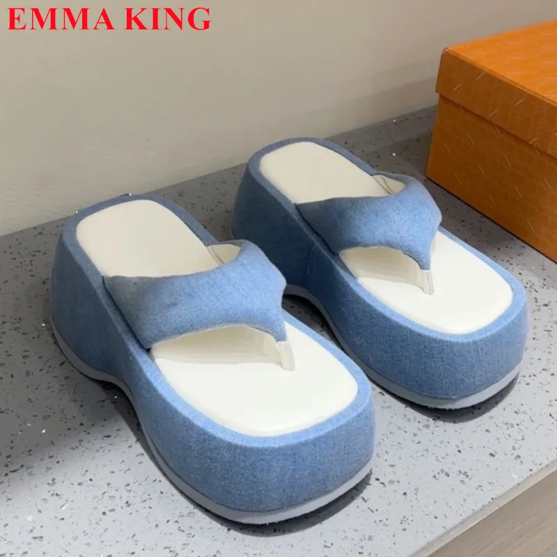 

Summer Platform Wedges Slippers Women Thick Bottom Indoor Home Slides Design High Heel Sandals Beach Shoes Slippers Flip Flops