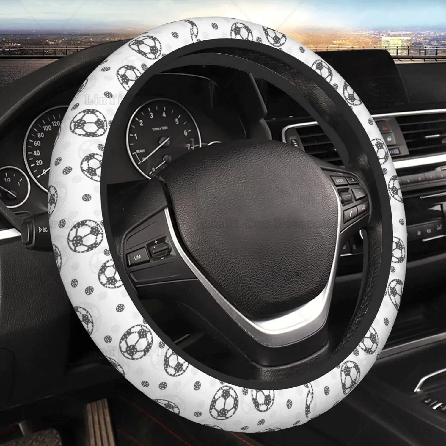 Soccer Steering Wheel Cover Cute Women Car Interior Décor Steering Wheel Protector Cover Anti Slip Soft Universal 15 Inch