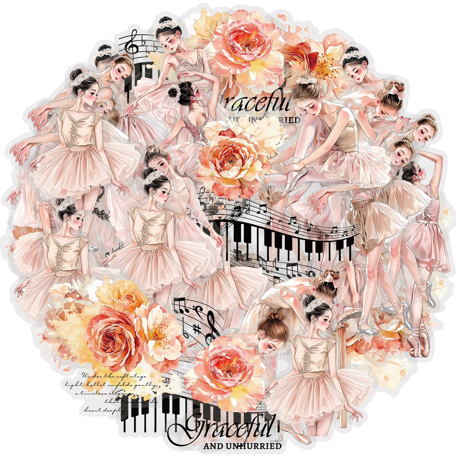 Etori Life 30Pcs Gentle Nude Pink Ballet Girl Journal Stickers Elegant Ballet Character Pet Stickers DIY Material for Notebooks, Water Bottles, Luggage, Guitars, Scrapbooking Supplies, Office Decoration Accessories, Party Decorations, Irregular Shapes, Perfect Stickers, Birthday and Holiday Gifts, School Supplies, Back-To-School Season