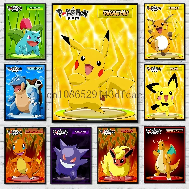 

Japanese Classic Anime Pokemon Poster Decor Pikachu Charizard Wall Art Canvas Painting Modern Dining Room Room Decorate Picture