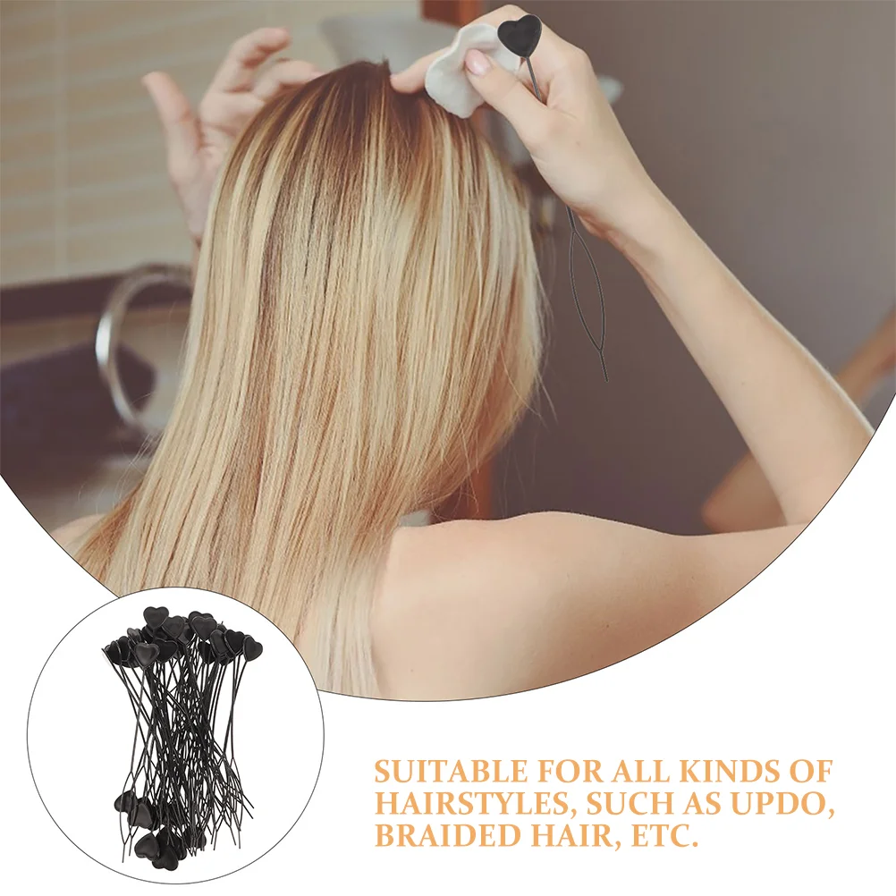 Enfileador de contas para cabelo, ferramenta para fazer rabo de cavalo, grampo de cabelo, miçangas de carregamento rápido, amor, plástico preto