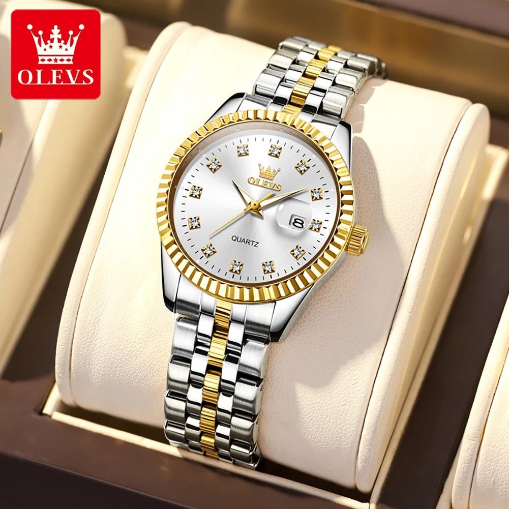 OLEVS 5526 Luxury Brand Women's Watches Gold White Stainless steel Waterproof Date Luminous Female Wristwatches NEW