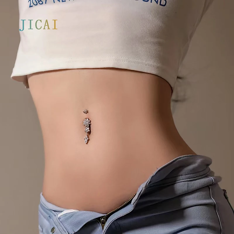 

JICAI Silver 925 Snowflake Tassel 925 Sterling Silver Piercing Belly Button Piercing For Women Jewelry Belly Ring