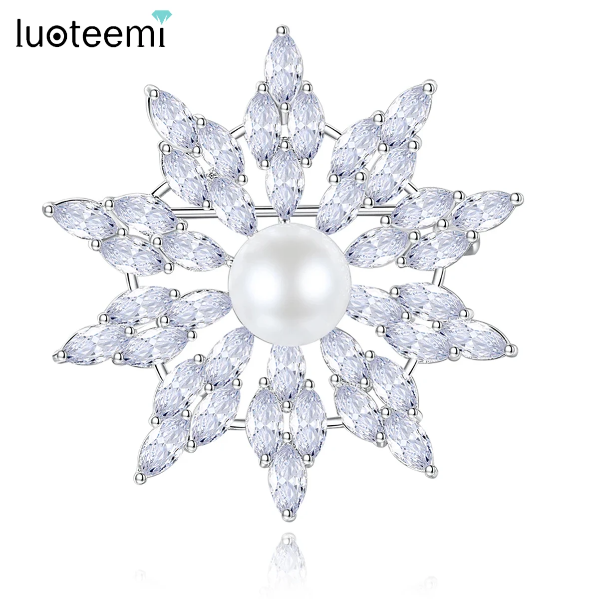 

LUOTEEMI Shinning Cubic Zircon Brooches for Women Luxury Designer White Snowflake Shape Clothes Accessories for Mother Day Gifts