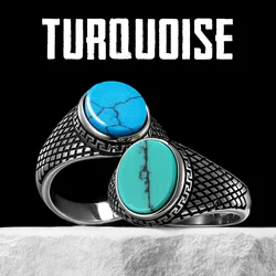 Luxury Turquoise Gemstone Men Rings Stainless Steel Women Jewelry Simple Punk New In Rock Fashion Accessories Gift Wholesale