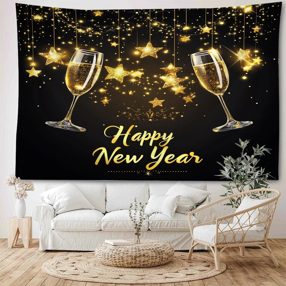 

Welcoming the New Year with colorful lights, crystal pendants, decorative tapestries, party atmosphere, decorative tapestries