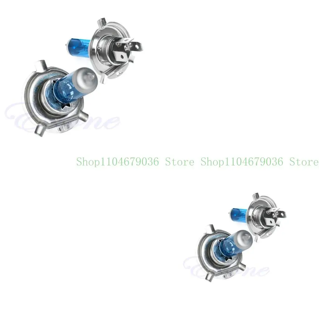 

652F 2Pcs Car Headlight Bulb Replacement 100W 12V 5000K H4 Halogen Light White Bulbs