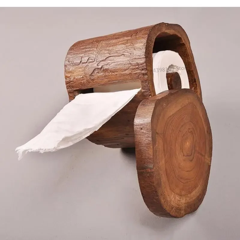 Southeast Asia Solid Wood Tissue Box Wall-mounted Retro Crafts Toilet Paper Roll Holder Household Goods