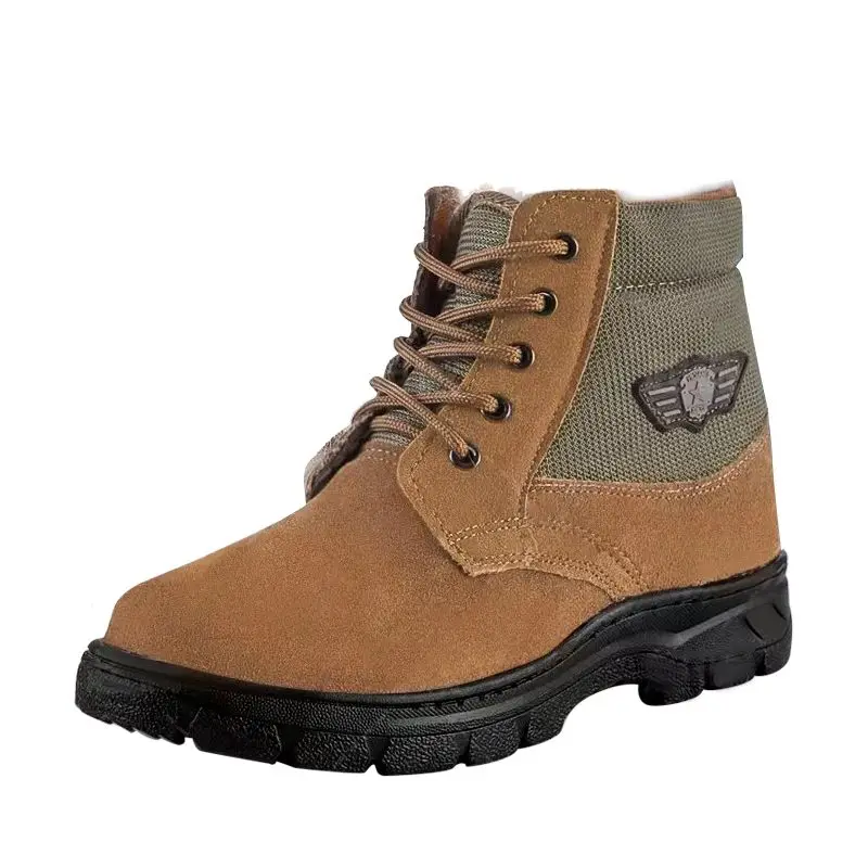 Winter Men Snow Boots Genuine Leather Wool Warm Outdoor Round Toe Ankle Boots Fur Lined Thick Sole Cold Weather Work Boots