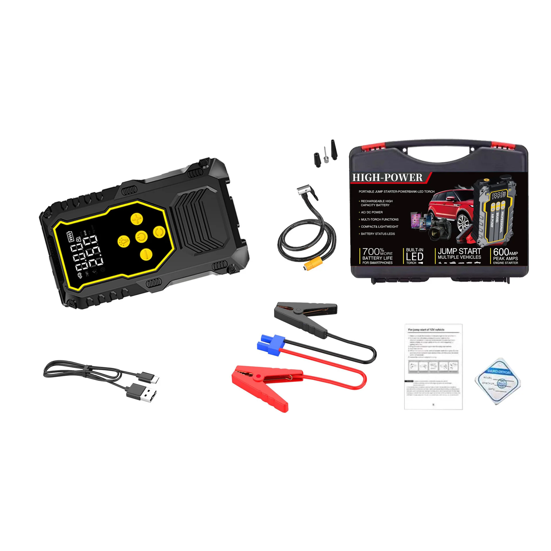 Portable strong start power bank charger, emergency power supply, ignition charging, air pump, car start