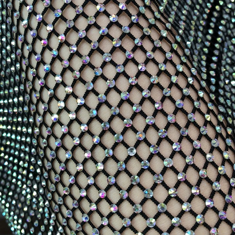 Glitzernde Netz-Diamant-Hohlmuster-T-Shirts Sexy Langarm-Rollkragenpullover für Damen Durchbrochenes Pailletten-Shirt Party Clubwear Großhandel – Detail 3