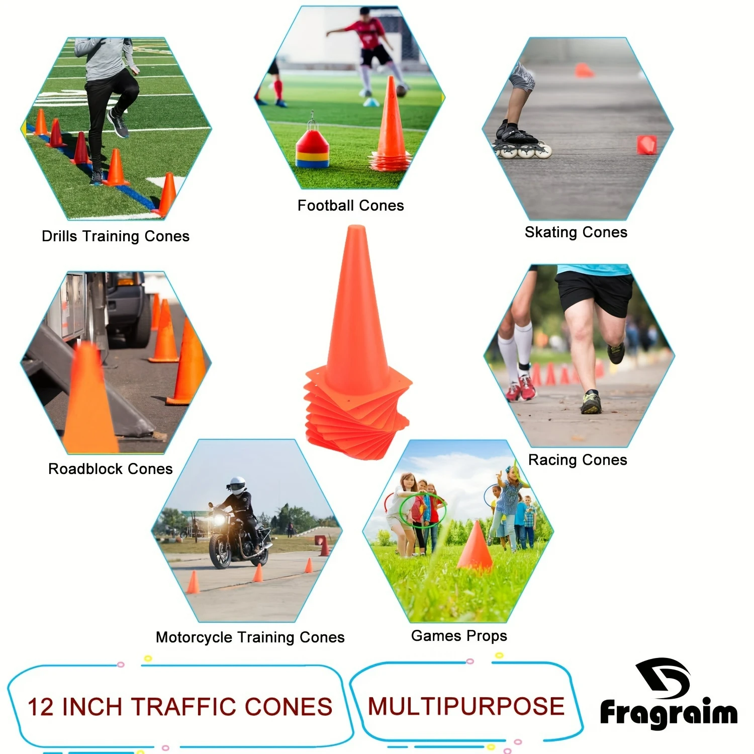 Cones de treinamento de tráfego de plástico, durável, laranja e verde, 12 peças, 12 unidades, para futebol, basquete, brocas de futebol, cones de estacionamento de segurança