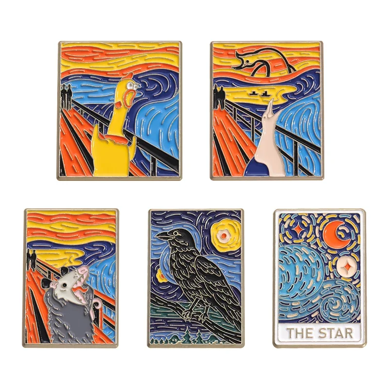 Screaming Animals Enamel Pins Oil Painting Art Pin Cartoon Chicken Mouse Metal Brooches Backpack Lapel Badges Funny Jewelry Gift