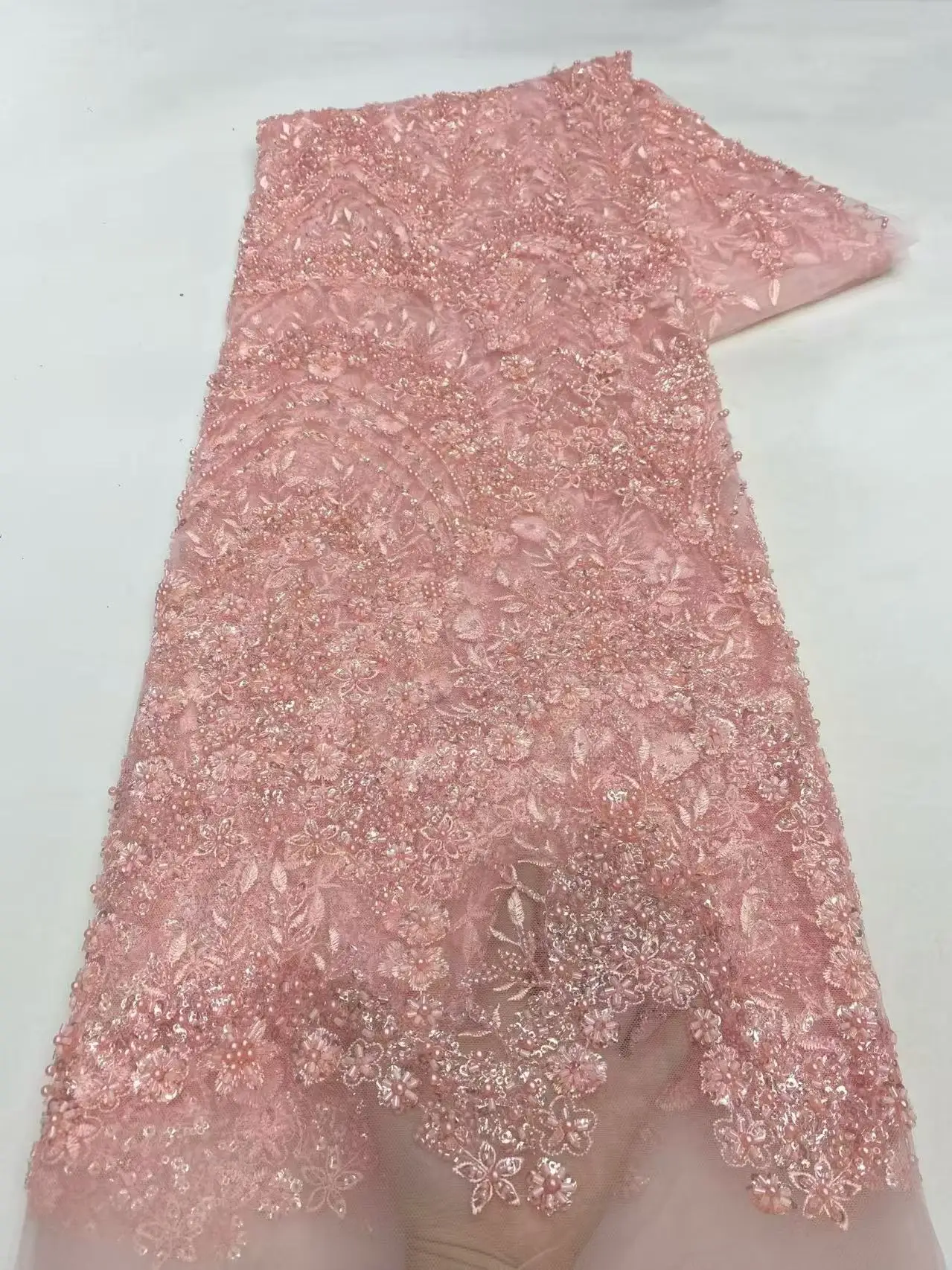 Luxury African Sequence Lace Fabric High Quality Sequins Lace Embroidery Beaded Mesh Fabric For Women Wedding Party Dresses