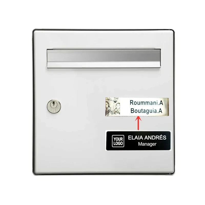Creativo 70*20mm de acero inoxidable grabar texto nombre foto Logo adhesivo buzón broche personalizado ID puerta etiqueta placa broche joyería