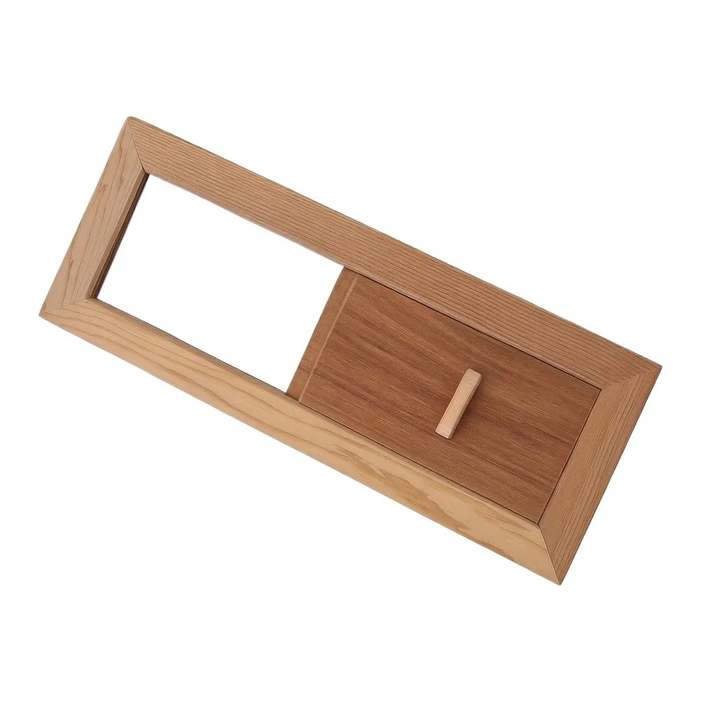 Wood Sauna Vent Grille with Fixed Frame and Movable Slats for Manual Adjustment of Air Passage Size and Directional Flow Control