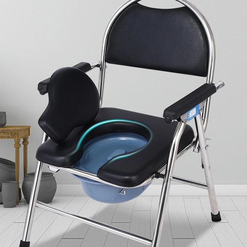 Commode Chair Folding Toilet Seat Portable Potty Heavy Duty Frame Space Saving Design for Elderly Home Care