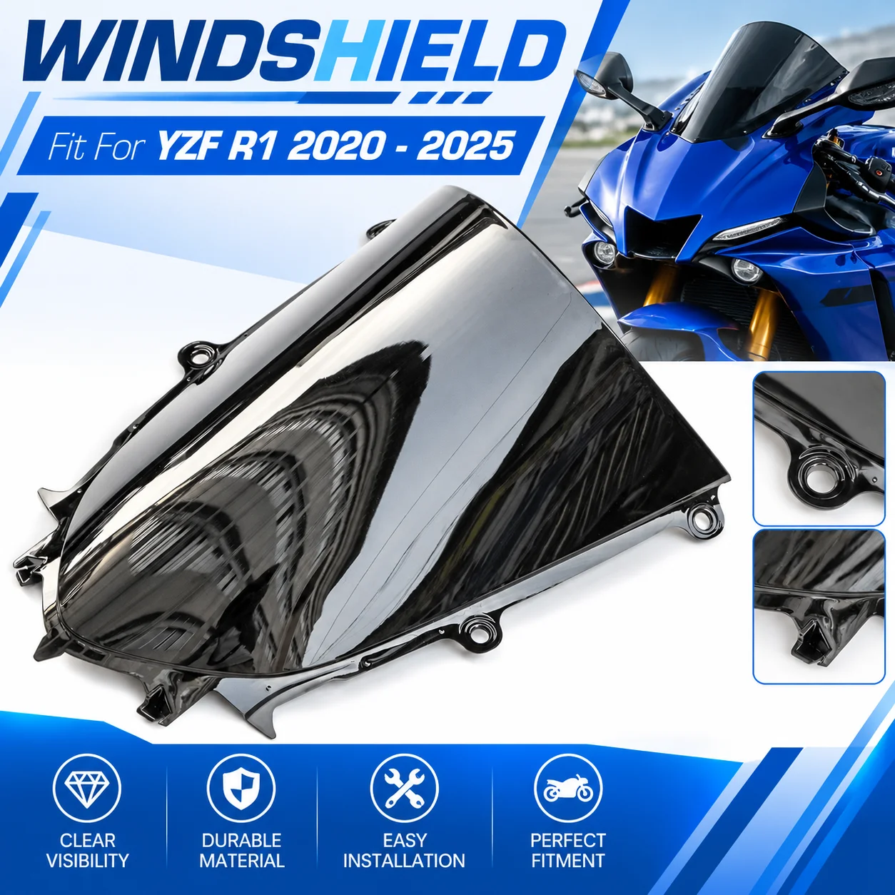Fit For Yamaha YZF R1 2022 - 2023 Motorcycle Double Bubble Windshield Windscreen YZFR1 YZF-R1 22 - 23