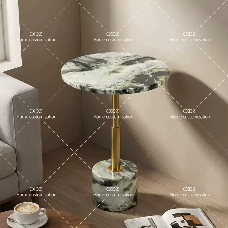 Fantao Nordic natural ancient green marble art edge few light luxury movable sofa small round table