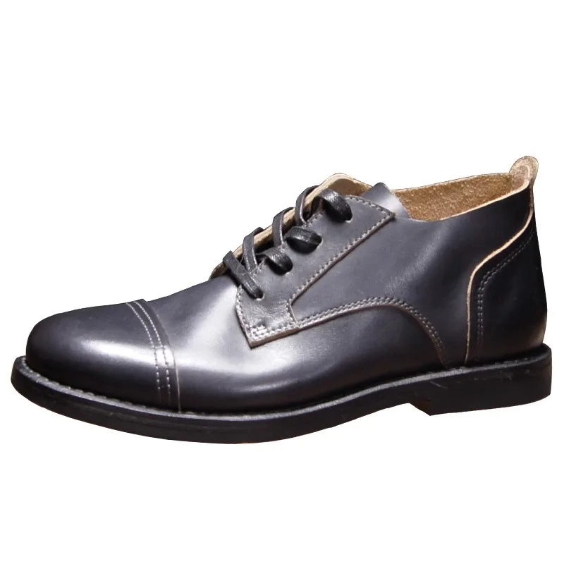 Handmade Genuine Leather Oxford Shoes Men Cowhide Retro Mid Top Casual High End Lace Up Business Dress Leather Shoes Male