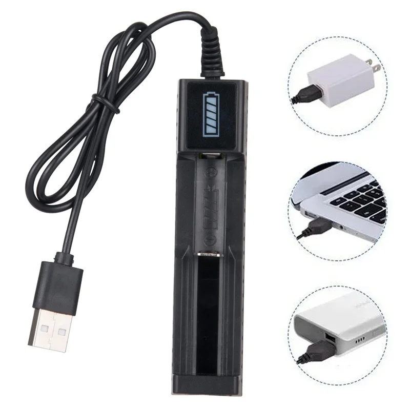 Universal 1 Slot Battery USB Charger Adapter LED Smart Charger For Rechargeable Batteries Li-ion 18650 26650 14500 16340 Charger