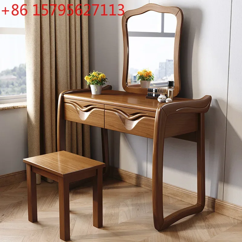 Simple Chinese solid wood dresser makeup stool bedroom walnut solid wood furniture small apartment bedroom makeup table