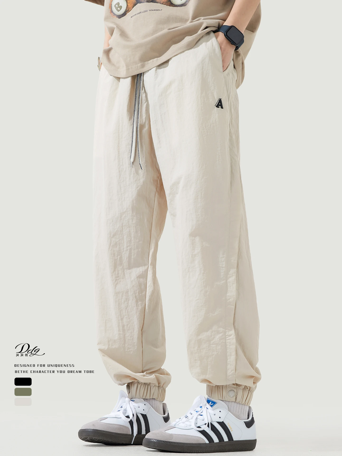 

American Sle Embroidered Casual Pants Men's Summer Thin New Simple Trendy Harlan Long Pants Loose Fit Dstring Breathable