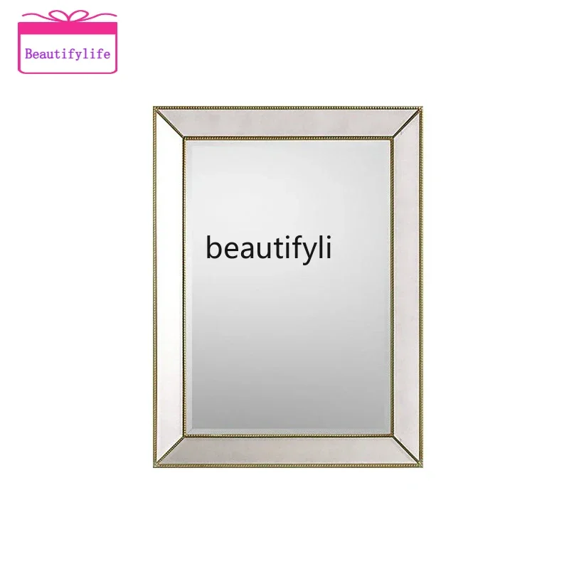 

YL Bathroom Toilet Square Wall Hanging Dressing Mirror Retro Porch Decorative Makeup Mirror