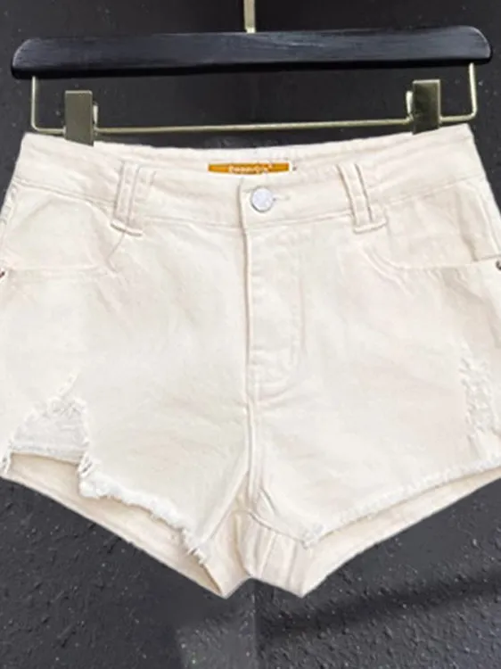 High Waist Wide Leg Short Jeans Women's Distressed Frayed Hem A-line Pants Sexy Versatile Hot Pants Korean Style Casual Pants