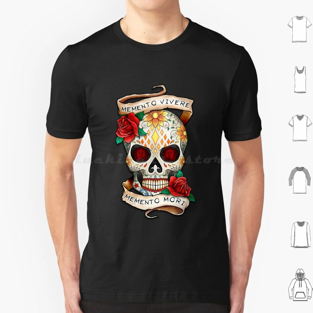 Sugar Skull With Banner T Shirt Cotton Men Women Diy Print Sugar Skull Skull Memento Vivere Memento Mori