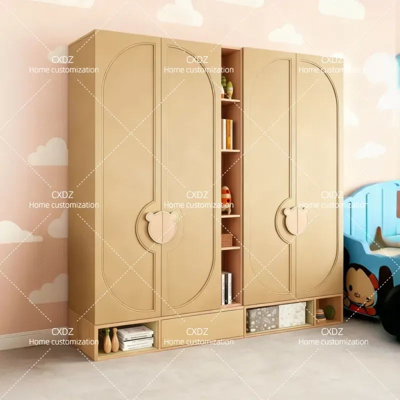 Cream Cartoon Wardrobe for Kids Baby Eco Friendly Storage Cabinet Bedroom Clothes Organizer Locker