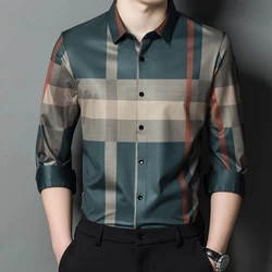 Spring Autumn New Fashion Turn-down Collar Long Sleeve Blouse Men's Clothing Plaid Trend All-match Button Simplicity Chic Shirts