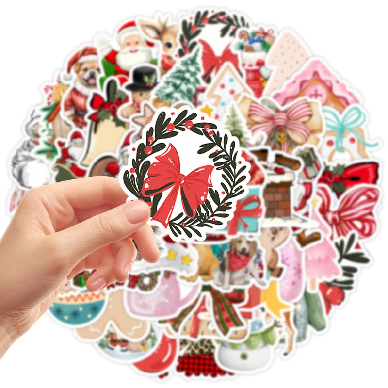 50PCS Vintage Christmas Stickers Santa Claus Snowman Sticker Pack Xmas Gifts Xmas Party Supplies Waterproof Holiday Decals