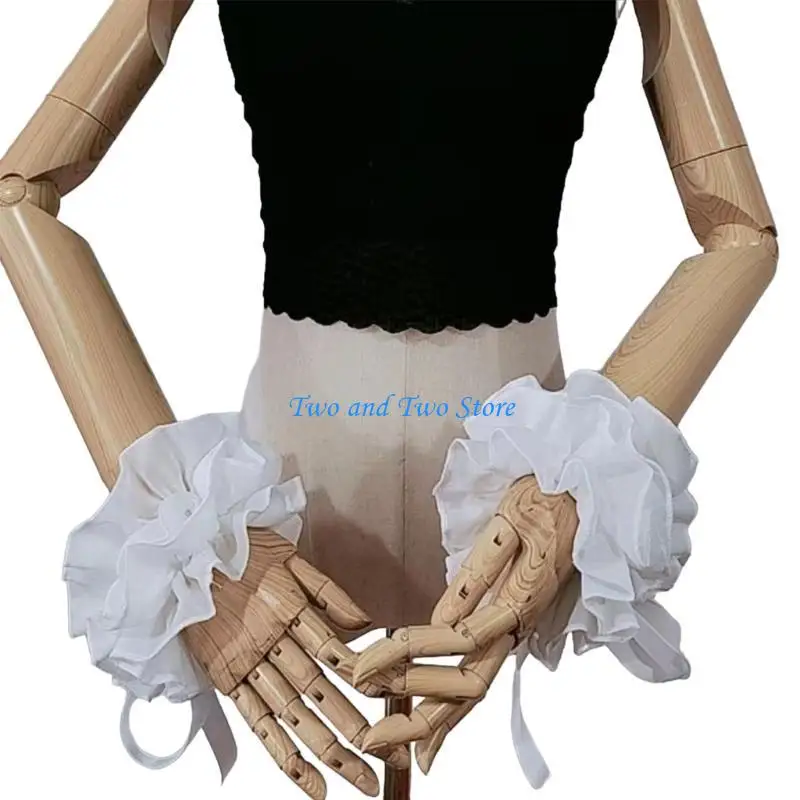 HX6F Victorians Renaissances Ruffled Neck Complar Cuffs Vintage Chefon Stand