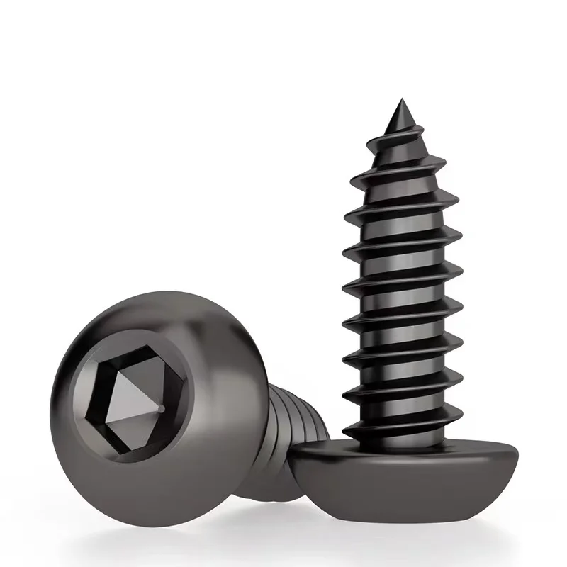 Black 8.8 Steel High Strength Round Pan Head Hex Socket Button Self-tapping Allen Tapping Screw M2-M6