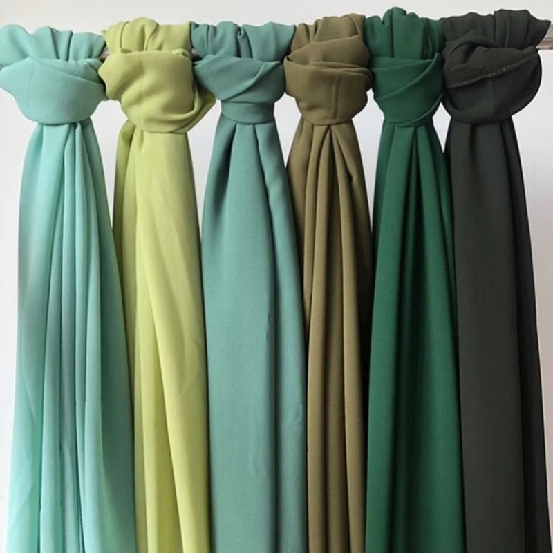 5PCS/Box Plain Hijab Bubble Chiffon Scarf Women Solid Color Muslim Shawls Hijabs Headband Islamic Headscarf Foulard Femme