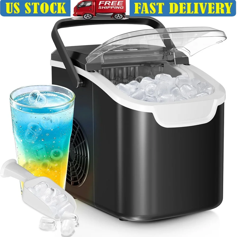 

Portable Countertop Ice Maker Self-Cleaning 8 Bullet Ice in 6 Mins 26lbs Daily Output Dual Size Control Whisper-Quiet Operation