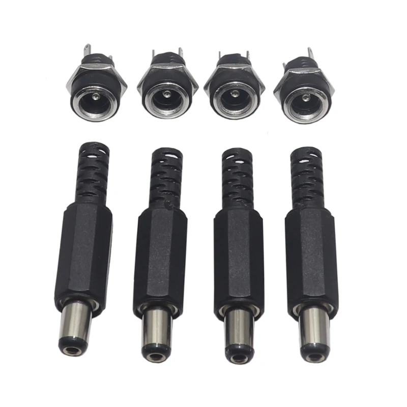 【10-5PCS】(5Pairs) 3A 12V 5.5x2.1mm Plastic Male Plugs DC022 DC Power Socket Female Jack Screw Nut Panel Mount Connector 5.5*2.