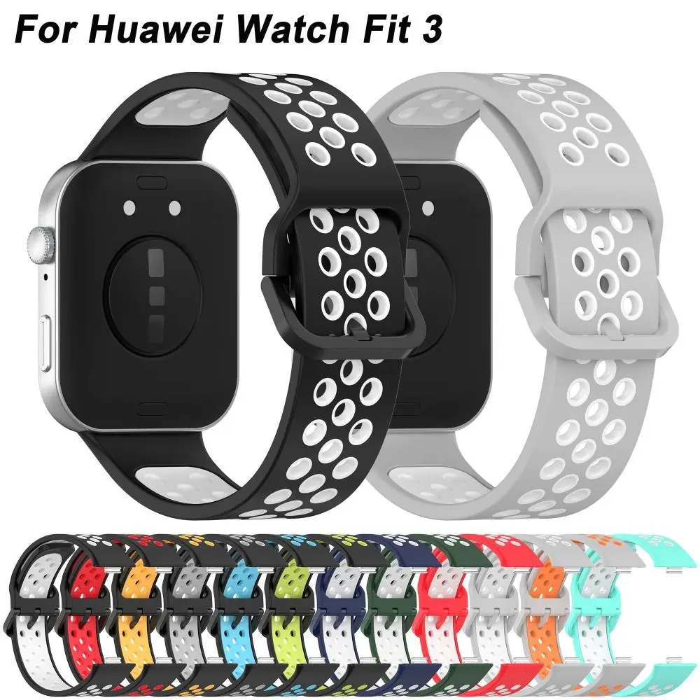 Soft Two-Color Silicone Watch Strap Breathable Smart Watch Bracelet Buckle Replacement Watchband for Huawei Watch Fit 3