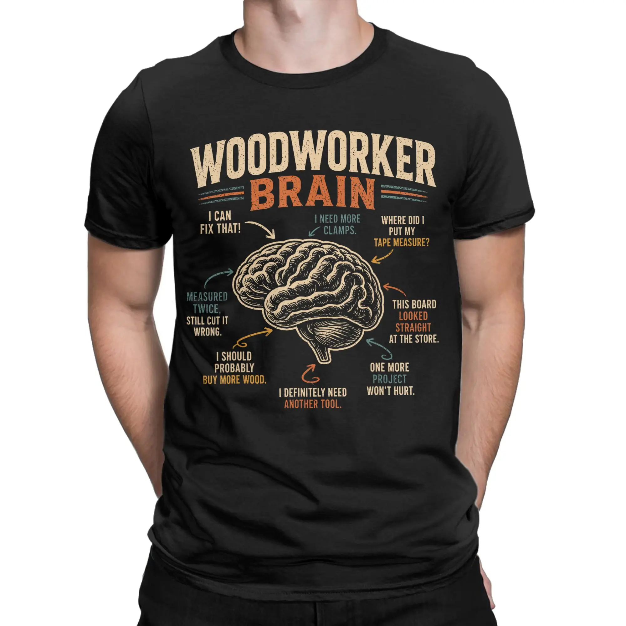 Woodworker Brain Funny Woodworking T-Shirts Men  Funny Pure Cotton Tee Shirt Round Collar Short Sleeve T Shirt Graphic Clothes