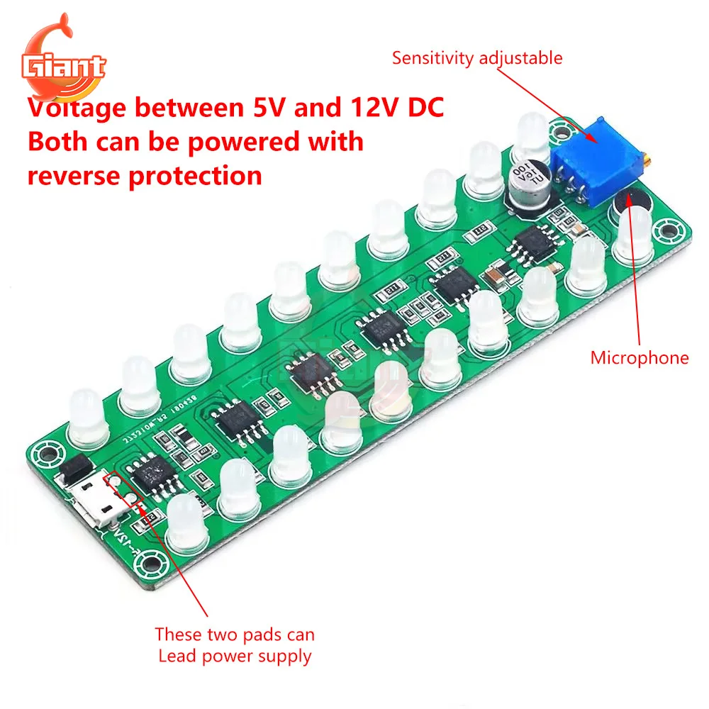 Single Channel Voice Controlled Induction Amplifier Board LED Indicator Audio Level Meter HiFi Fever Power Amplifier Module