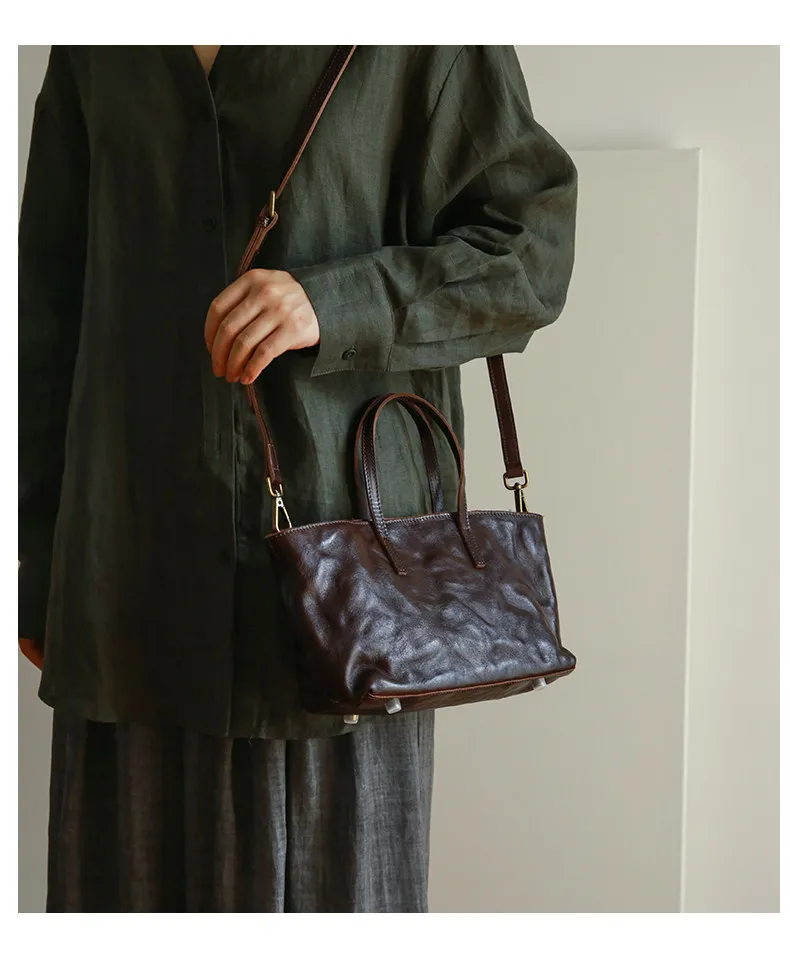 PNDME lässige, handgefertigte Vintage-Handtasche aus Rindsleder, erste Schicht, Damenhandtasche, schlicht, modisch, luxuriös, aus echtem Leder, Damen-Umhängetasche. – Detail 15