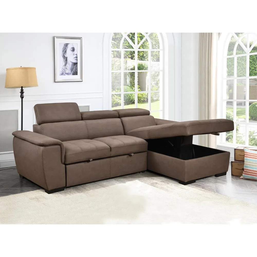 

97'' Microfiber L Shaped Sectional Sleeper Sofa Couch with Pull Out Bed and Storage Chaise, Convertible Comfy Couches, S